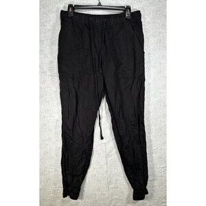 Sanctuary Jogger Pants Linen Tencel Blend Black Size Medium Drawstring PreShrunk